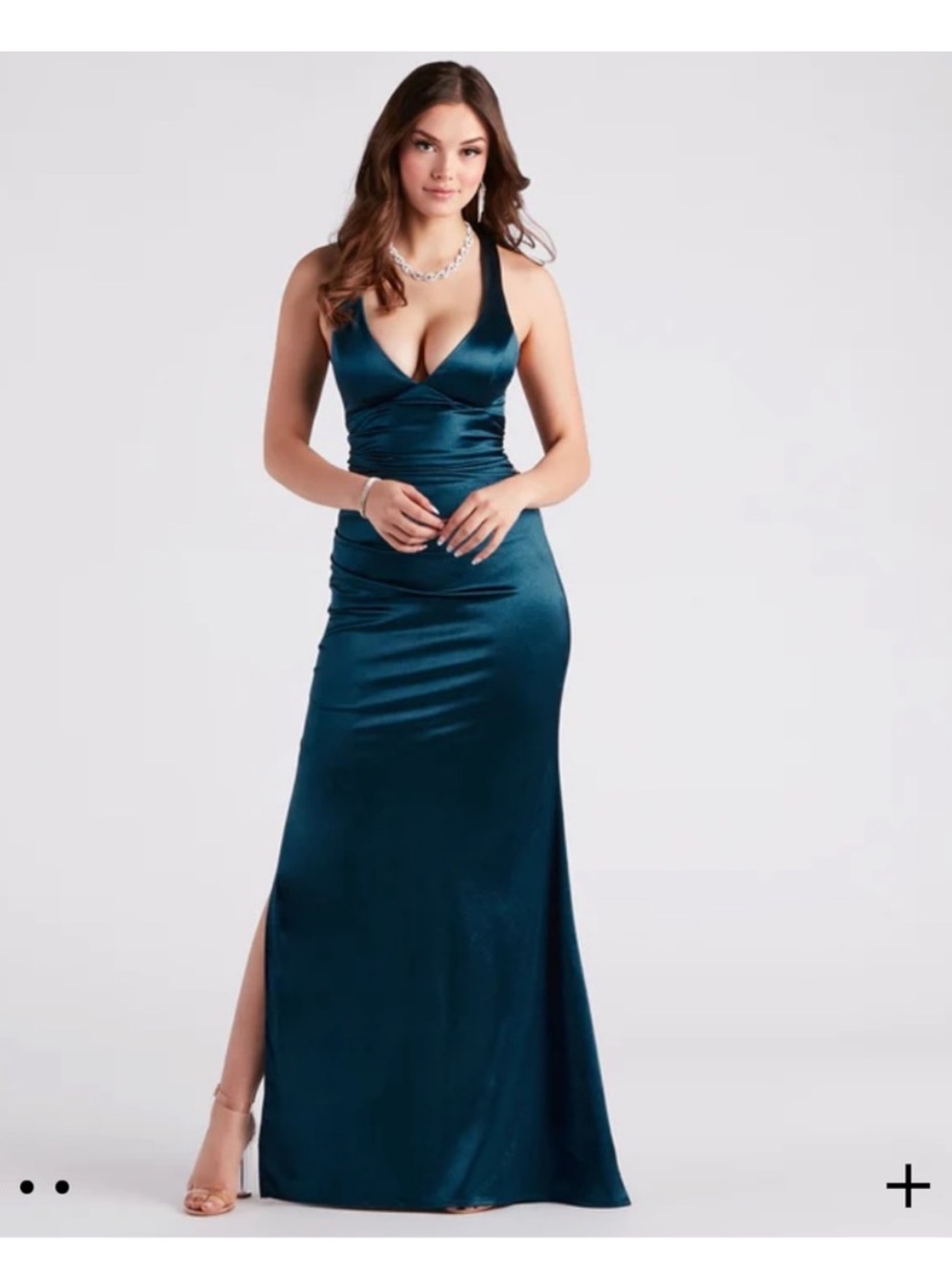 Windsor Teal Satin Maxi Dress with Crisscross Straps